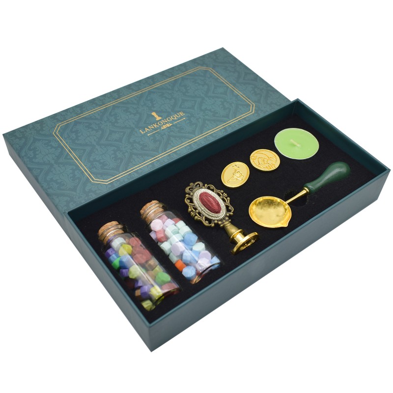 Set 7 piese, sigiliu ceara, Naimeed D5220, 3 stampile, Rosu