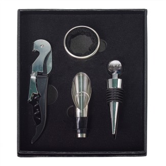 Set 4 piese, Naimeed D5248, tirbuson, dop de servire, inel antipicurare, dop conic, Argintiu Set 4 piese, Naimeed D5248, tirbuson, dop de servire, inel antipicurare, dop conic, Argintiu