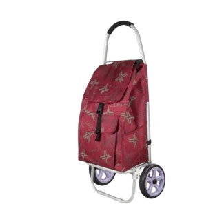 Carucior cumparaturi pliabil cu 2 roti rezistente si sac textil, detasabil cu 2 buzunare laterale, Naimeed D6870, capacitate 49L, 100x45x34cm, Rosu