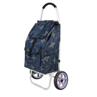 Carucior cumparaturi pliabil cu 2 roti rezistente si sac textil, detasabil cu 2 buzunare laterale, Naimeed D6871, capacitate 49L, 100x45x34cm, Albastru