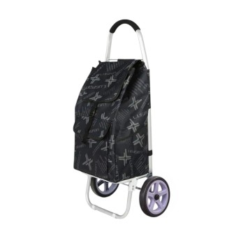 Carucior cumparaturi pliabil cu 2 roti rezistente si sac textil, detasabil cu 2 buzunare laterale, Naimeed D6873, capacitate 49L, 100x45x34cm, Negru
