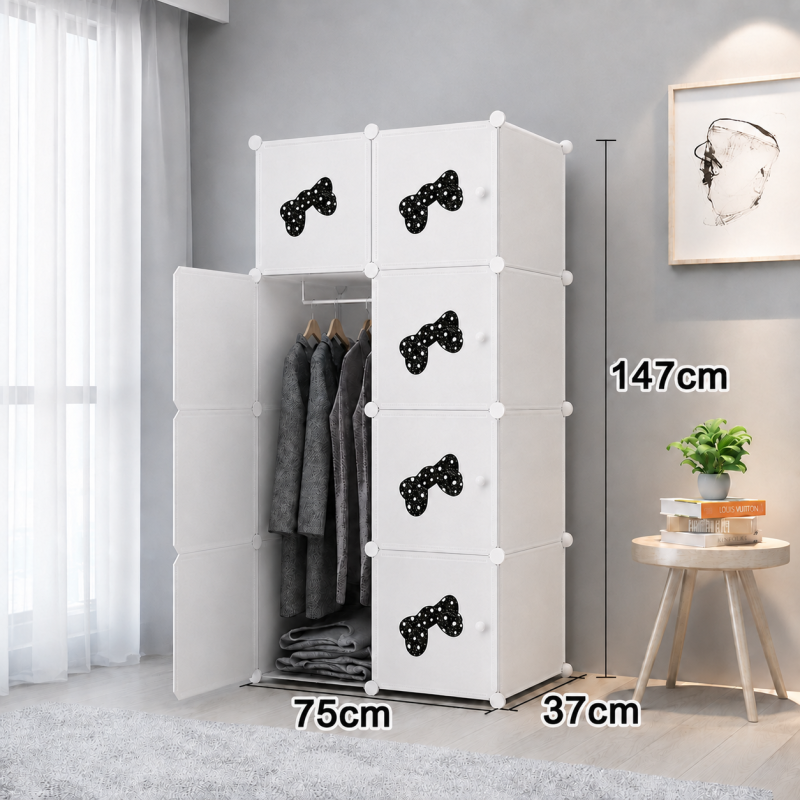 Dulap modular din plastic cu schelet metalic, D2682W, culoare Alb, 147x75x37 cm