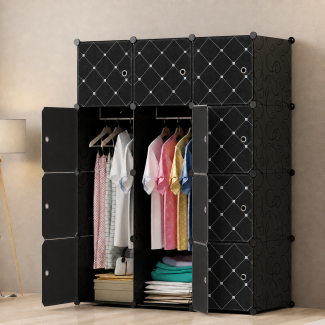Dulap modular din plastic cu schelet metalic, D2674N, culoare Negru, 147x111x37 cm