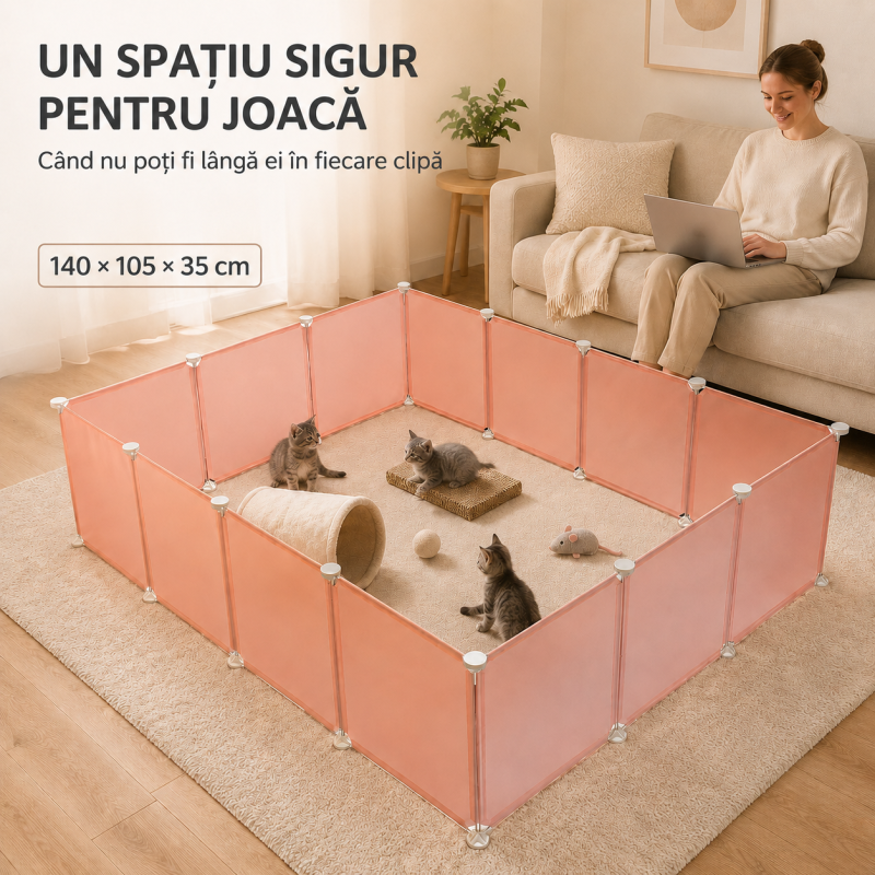 Spațiu Modular de Joacă și Delimitare pentru Copii și Animale de Companie D3325P, Roz
