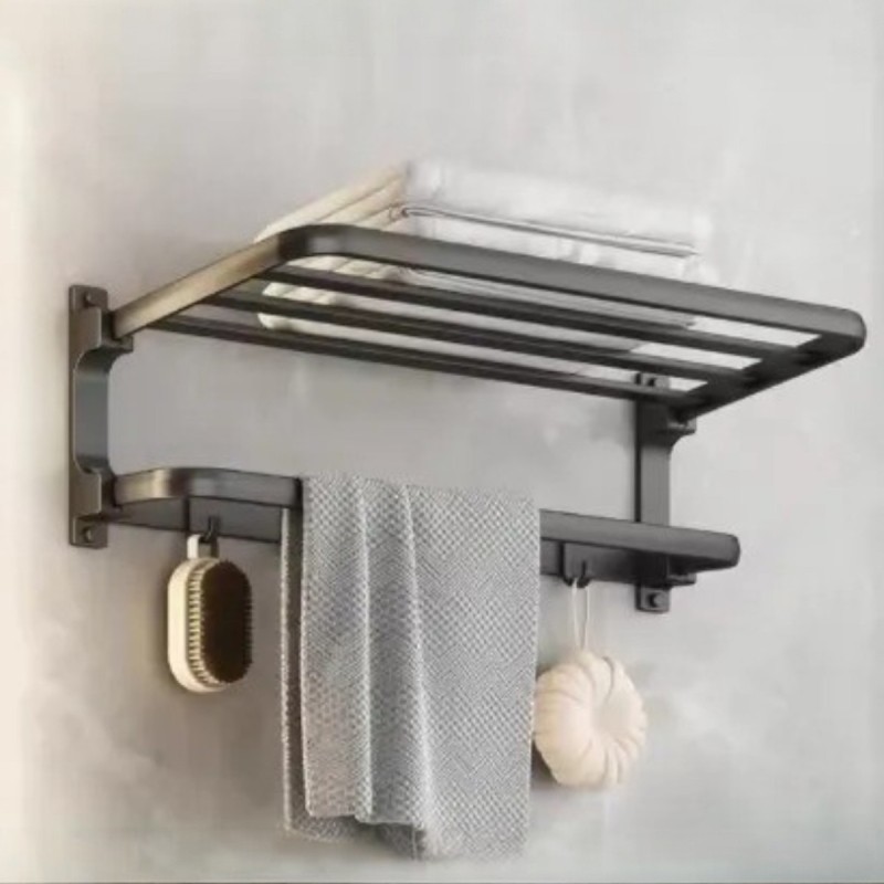 Suport multifunctional, tip etajera, cu 5 carlige, din aluminiu, Naimeed D6162, Gri