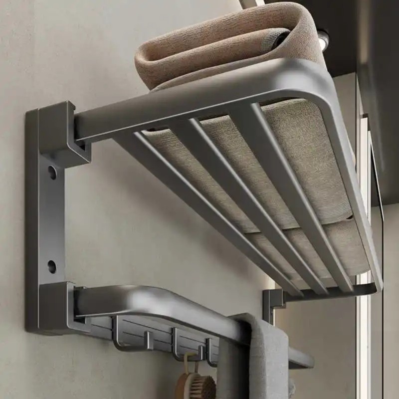 Suport multifunctional, tip etajera, cu 5 carlige, din aluminiu, Naimeed D6162, Gri