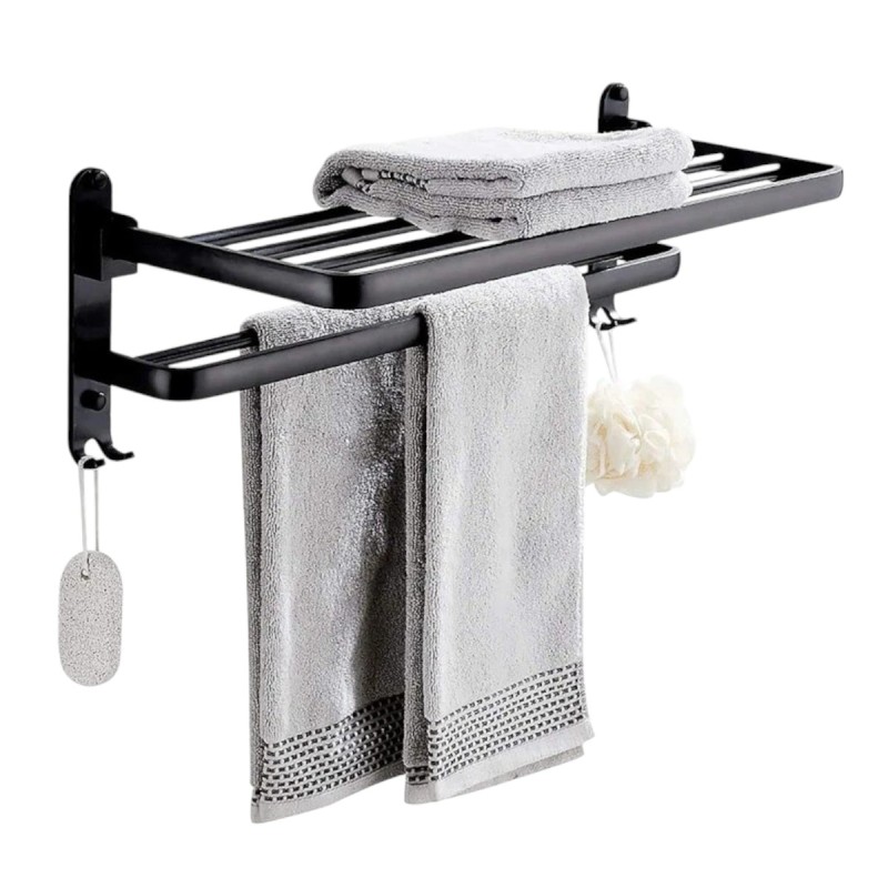 Suport  multifunctional din aluminiu cu raft si carlige integrate, Naimeed D6163, Gri