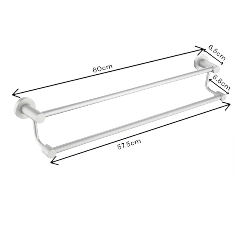 Suport dublu pentru prosoape, aluminiu, 60x12cm, Naimeed D6169, Argintiu Suport dublu pentru prosoape, aluminiu, 60x12cm, Naimeed D6169, Argintiu