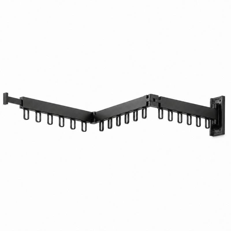 Cuier de perete extensibil cu 3 brate rotative si 18carlige, aluminiu, Naimeed D7699, Negru Cuier de perete extensibil cu 3 brate rotative si 18carlige, aluminiu, Naimeed D7699, Negru