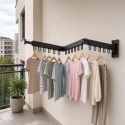 Cuier de perete extensibil cu 3 brate rotative si 18carlige, aluminiu, Naimeed D7699, Negru
