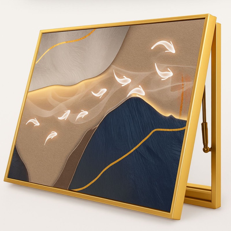 Capac tablou pentru contor electric, Naimeed D7229, mascare tablou electric, design modern si elegant, 40x50x3,8cm, rama aurie