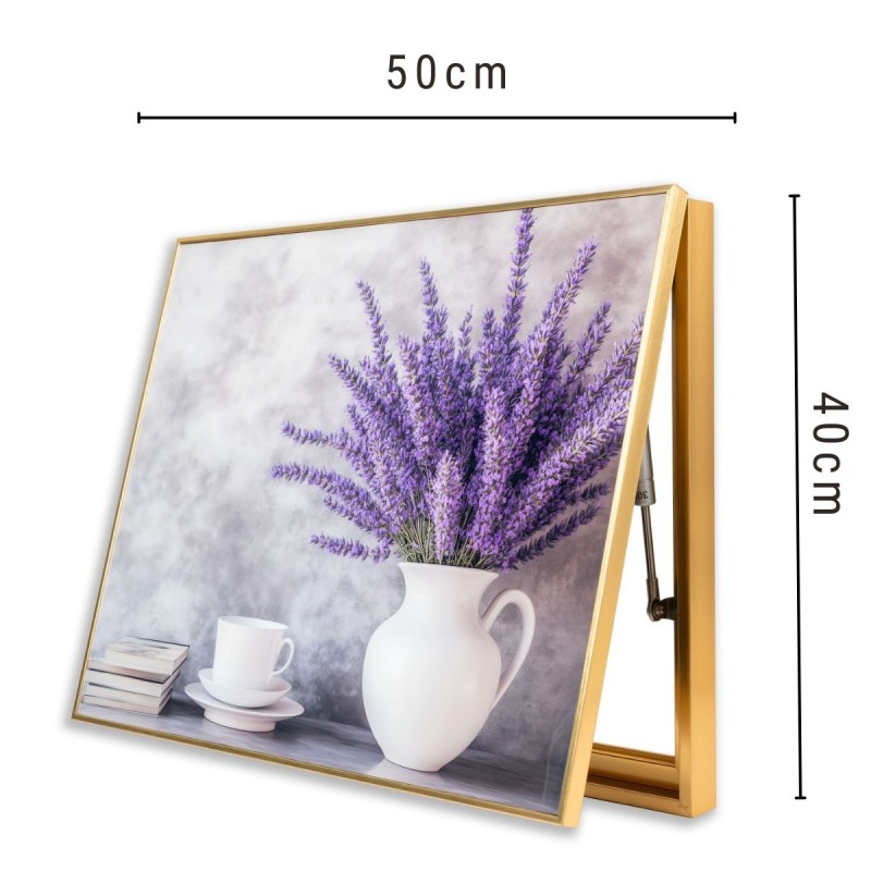 Capac tablou pentru contor electric, Naimeed D7234, mascare tablou electric, design modern si elegant, 40x50x3,8cm, rama aurie