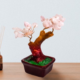 Copac Feng Shui cu Pietre Semipretioase de Cuart Roz, Suport Ceramic, Naimeed D3011RZ, Inaltime 8cm Copac Feng Shui cu Pietre Semipretioase de Cuart Roz, Suport Ceramic, Naimeed D3011RZ, Inaltime 8cm