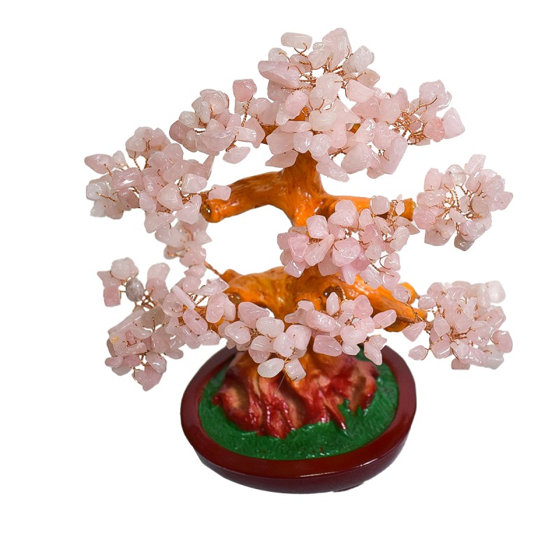 Copac Feng Shui cu Pietre Semipretioase de Cuart Roz, Suport Ceramic, Naimeed D3013W