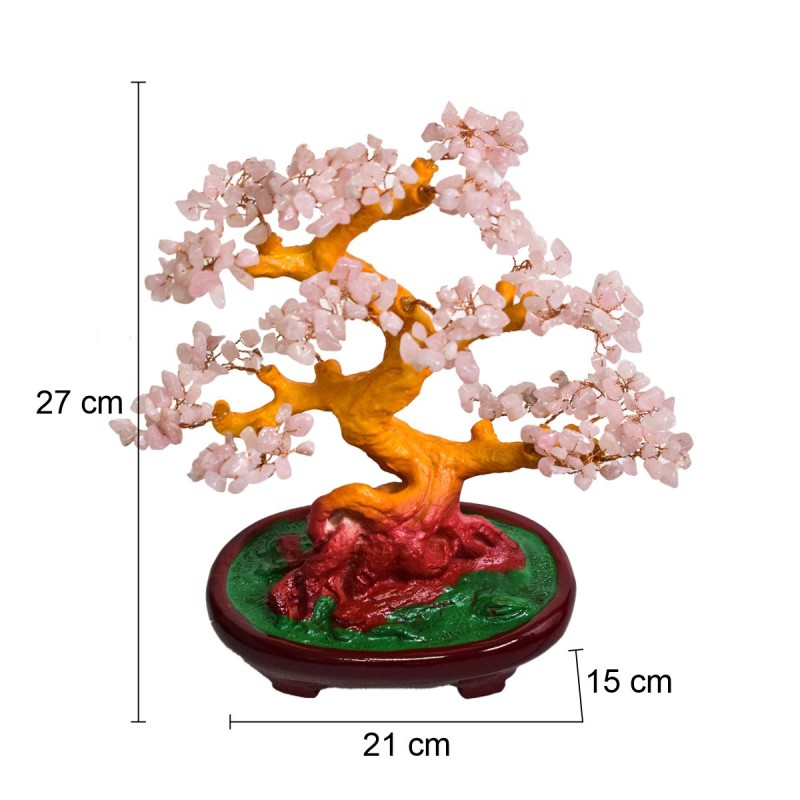 Copac Feng Shui cu Pietre Semipretioase de Cuart Roz, Suport Ceramic, Naimeed D4624-Roz