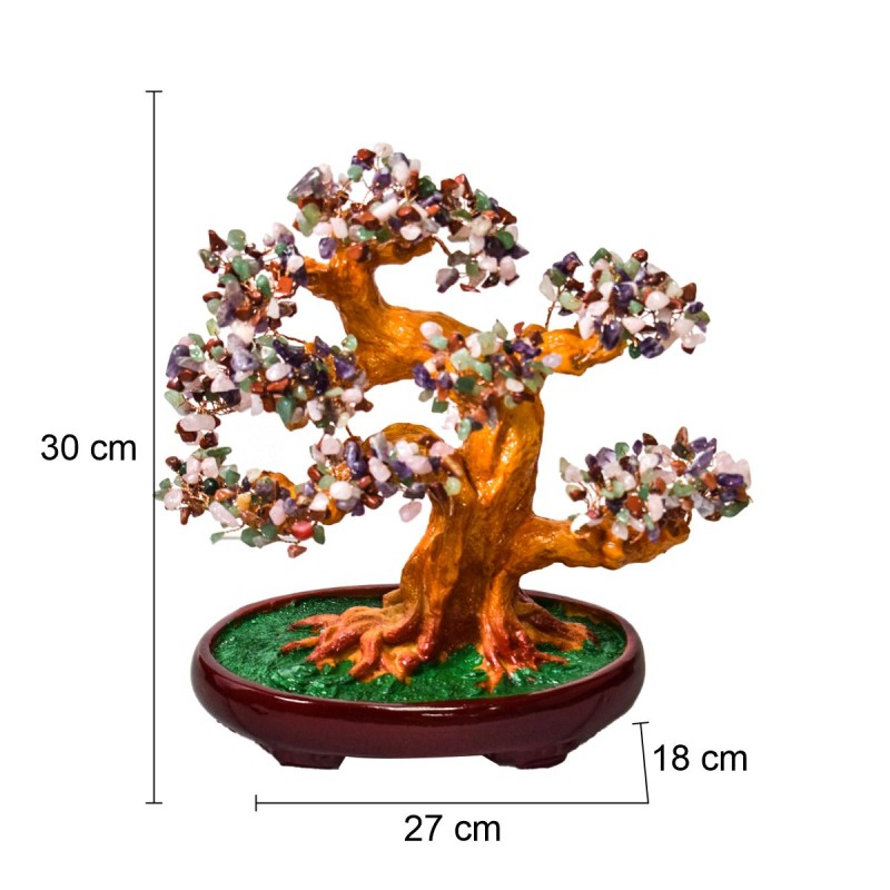 Copac Feng Shui cu Pietre Semipretioase, Suport Ceramic, Naimeed D4625-Multicolor