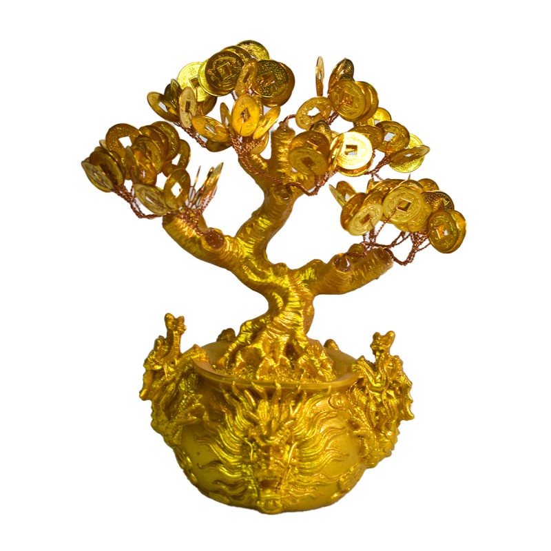 Copac Feng Shui cu Monede Aurii, Suport Ceramic, Naimeed D4635