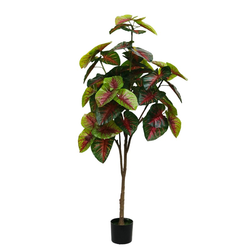 Planta artificiala, Alocasia cu ghiveci, D4289, 165cm, verde/rosu