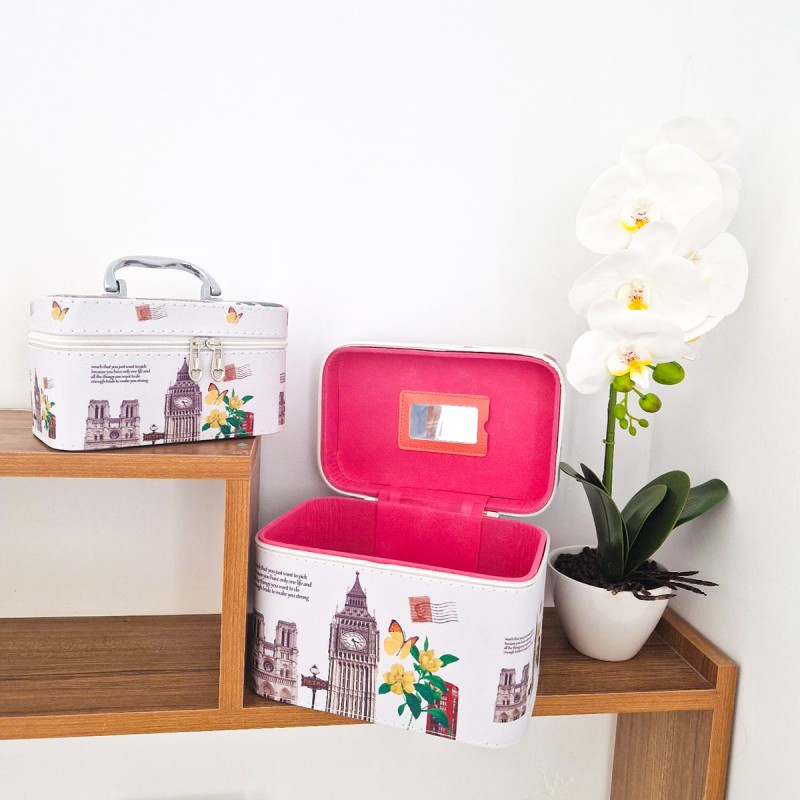 Set 2 Genti Cosmetice Tip Beauty Case, Naimeed D269, Cu maner metalic, London Set 2 Genti Cosmetice Tip Beauty Case, Naimeed D269, Cu maner metalic, London