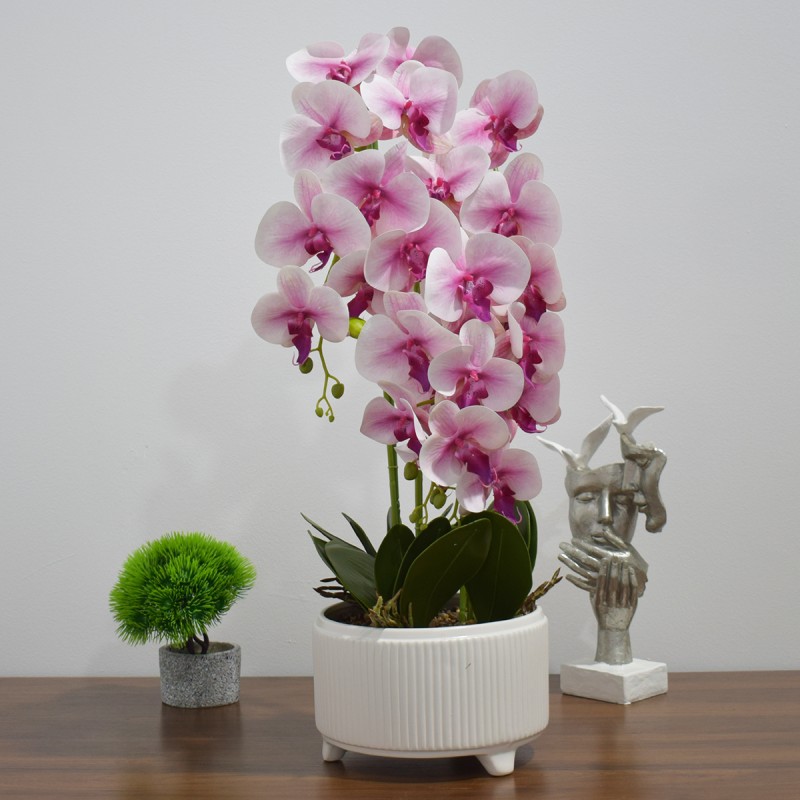 Orhidee cu aspect natural in ghiveci ceramic, 71 cm, Naimeed D4844, Roz