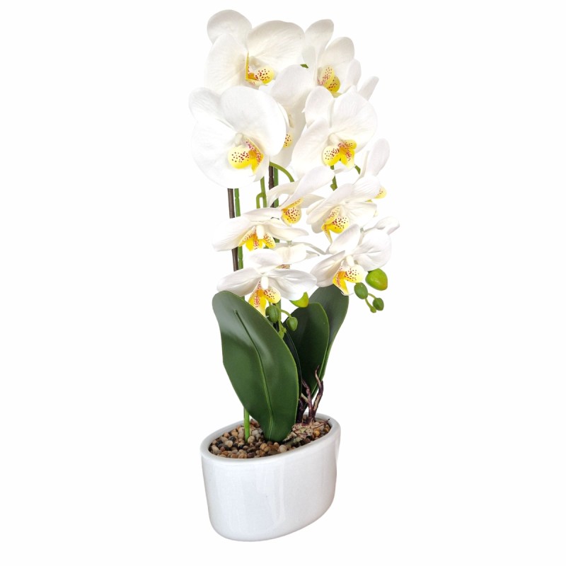 Orhidee cu aspect natural in ghiveci ceramic, 50 cm, Naimeed D5819, Alb Orhidee cu aspect natural in ghiveci ceramic, 50 cm, Naimeed D5819, Alb