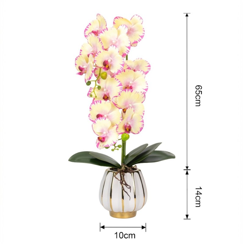 Orhidee cu aspect natural in ghiveci ceramic, 79 cm, Naimeed D6901, Galben pal Orhidee cu aspect natural in ghiveci ceramic, 79 cm, Naimeed D6901, Galben pal