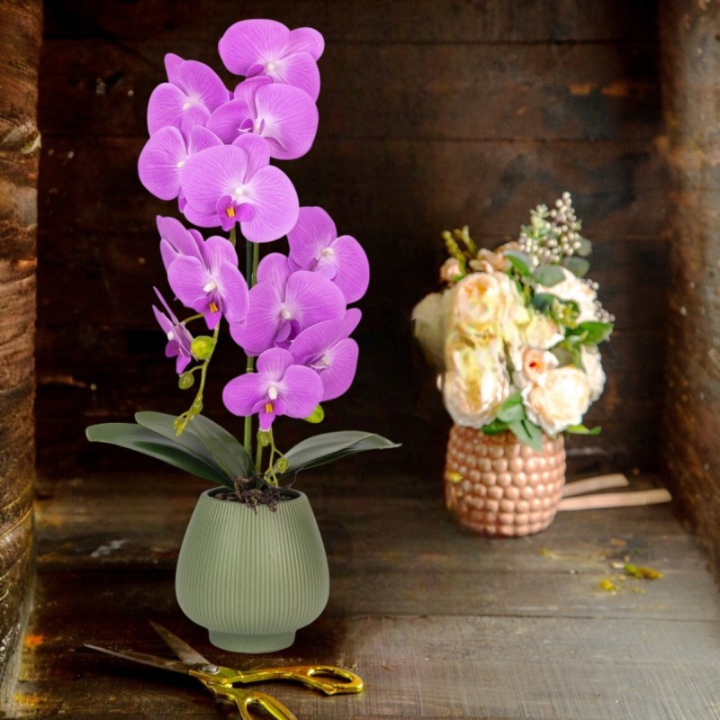 Orhidee cu aspect natural in ghiveci ceramic, 80 cm, Naimeed D6906, Mov/Verde Orhidee cu aspect natural in ghiveci ceramic, 80 cm, Naimeed D6906, Mov/Verde