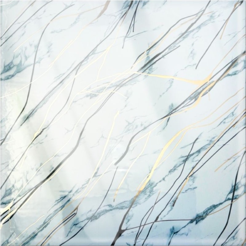 Set 6 panouri decorative autoadezive cu folie de aluminiu, efect marmura,  suprafata acoperita 1.08 m², Naimeed D7125, 60x30 cm, Alb/Albastru