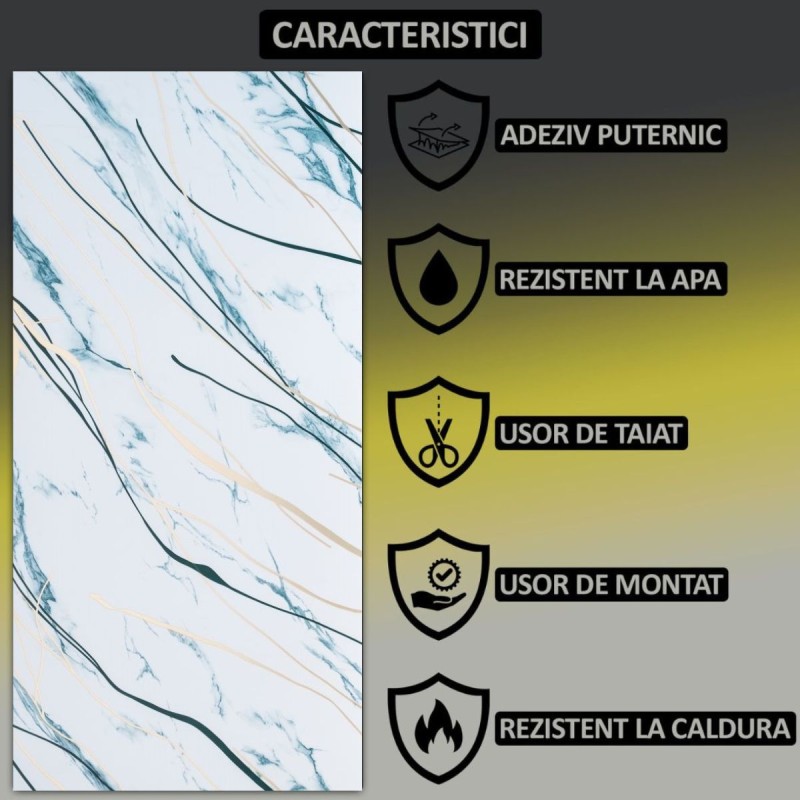 Set 6 panouri decorative autoadezive cu folie de aluminiu, efect marmura,  suprafata acoperita 1.08 m², Naimeed D7125, 60x30 cm, Alb/Albastru