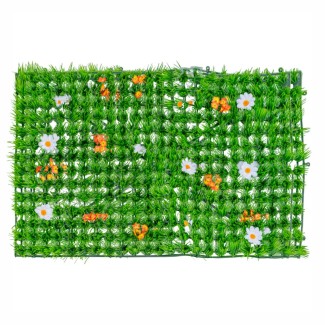 Panou din plante artificiale, cu iarba si flori, Naimeed D5894, Multicolor, 600x400mm