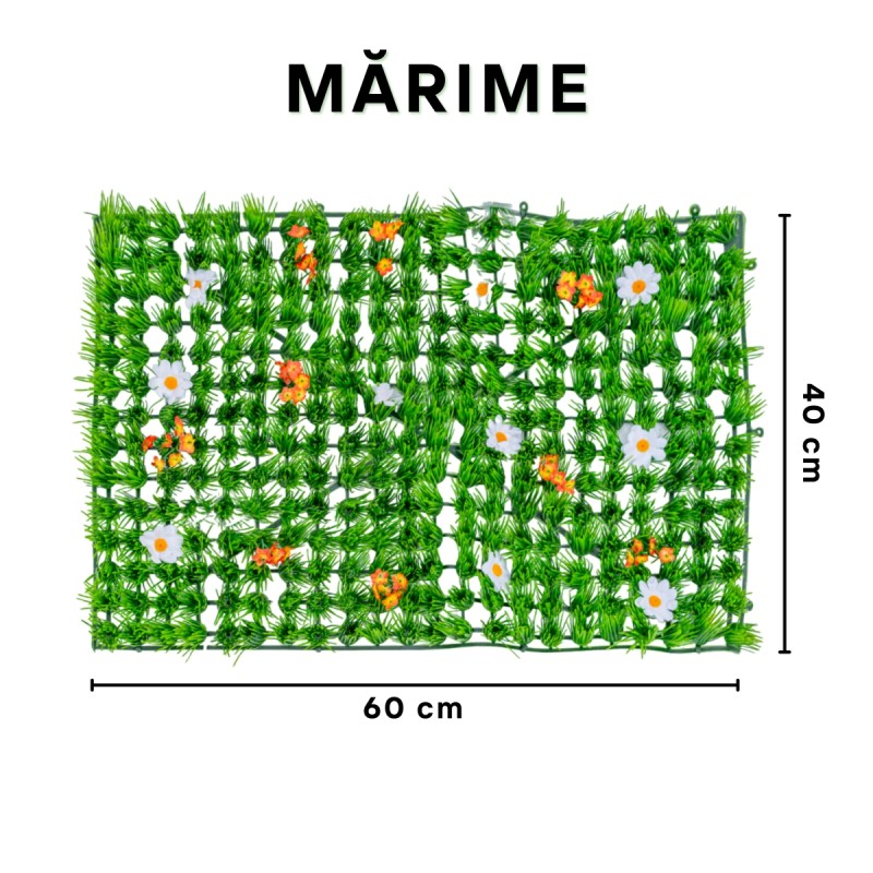 Panou din plante artificiale, cu iarba si flori, Naimeed D5894, Multicolor, 600x400mm Panou din plante artificiale, cu iarba si flori, Naimeed D5894, Multicolor, 600x400mm