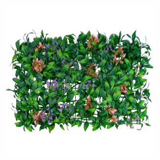 Panou din plante artificiale, cu frunze si flori, Naimeed D5898, Verde-Mov, 600x400mm