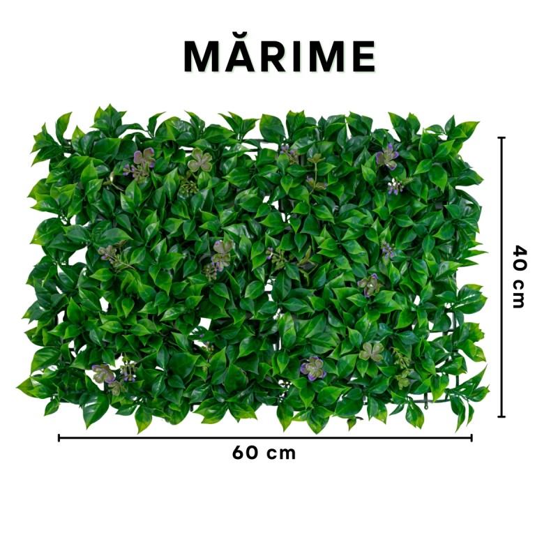 Panou din plante artificiale, cu frunze, Naimeed D5901, Verde Inchis, 600x400mm Panou din plante artificiale, cu frunze, Naimeed D5901, Verde Inchis, 600x400mm