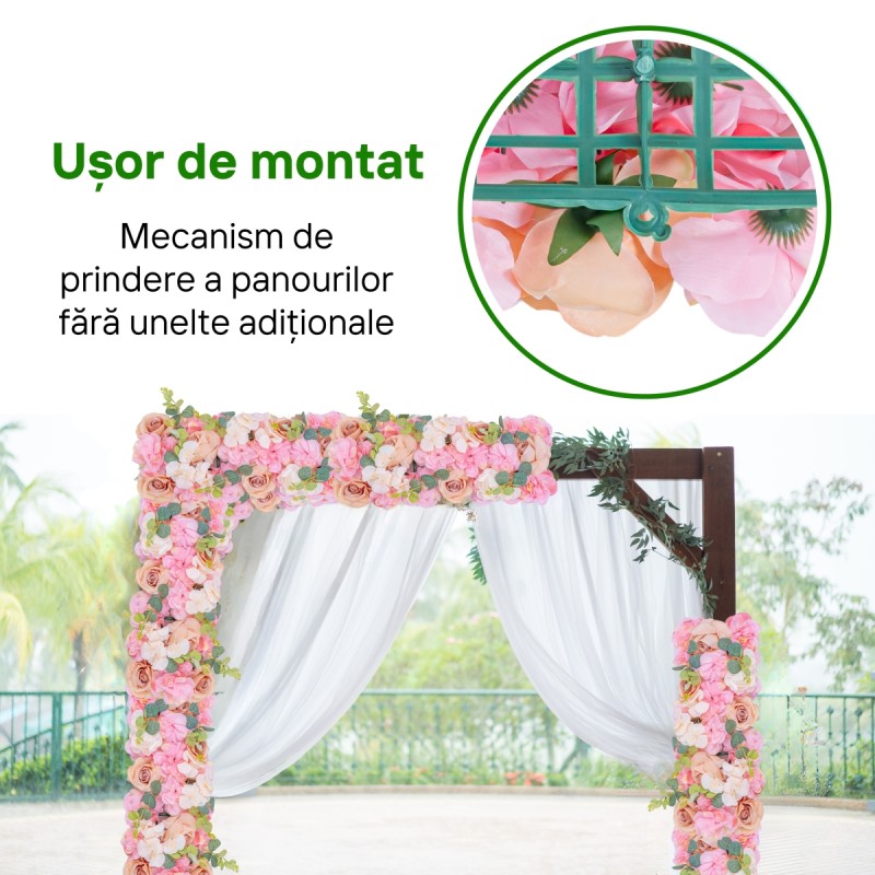 Panou din plante artificiale cu flori, Naimeed D5905, Roz, 250x100mm Panou din plante artificiale cu flori, Naimeed D5905, Roz, 250x100mm