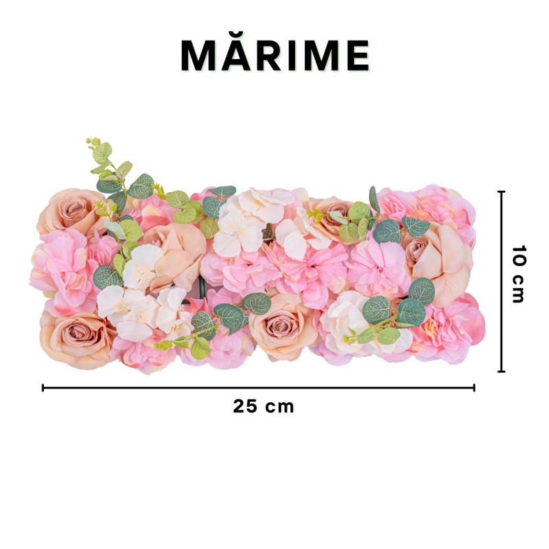 Panou din plante artificiale cu flori, Naimeed D5905, Roz, 250x100mm Panou din plante artificiale cu flori, Naimeed D5905, Roz, 250x100mm