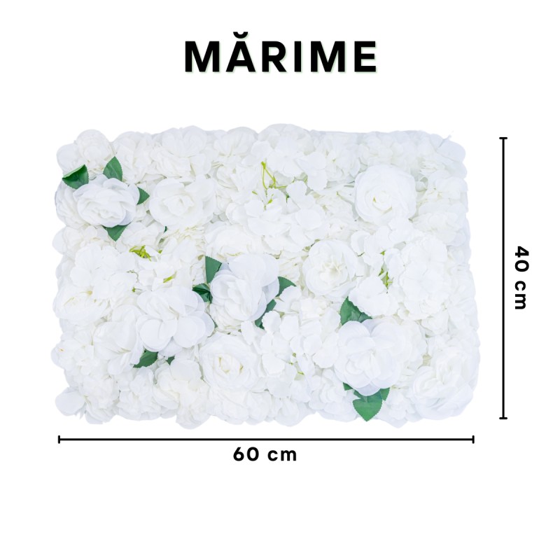 Panou din plante artificiale cu flori, Naimeed D5911, Alb, 600x400mm Panou din plante artificiale cu flori, Naimeed D5911, Alb, 600x400mm