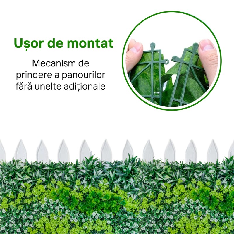 Panou din plante artificiale, cu gazon, Naimeed D5914, Verde-Alb, 1000x500mm Panou din plante artificiale, cu gazon, Naimeed D5914, Verde-Alb, 1000x500mm