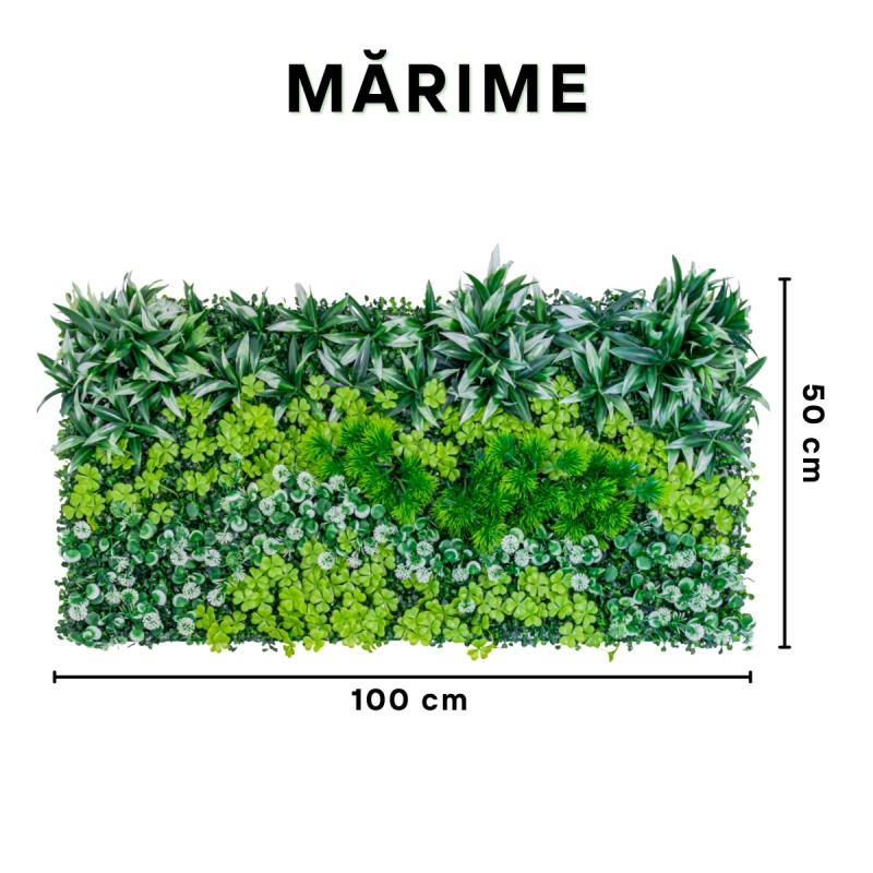 Panou din plante artificiale, cu gazon, Naimeed D5914, Verde-Alb, 1000x500mm Panou din plante artificiale, cu gazon, Naimeed D5914, Verde-Alb, 1000x500mm