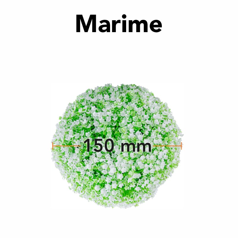 Sfera din plante artificiale, cu flori, Naimeed D5933, Verde-Alb, 150mm Sfera din plante artificiale, cu flori, Naimeed D5933, Verde-Alb, 150mm