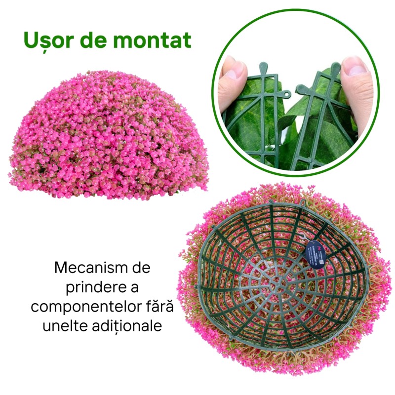 Sfera din plante artificiale, cu flori, Naimeed D5940, Roz Inchis, 200mm Sfera din plante artificiale, cu flori, Naimeed D5940, Roz Inchis, 200mm