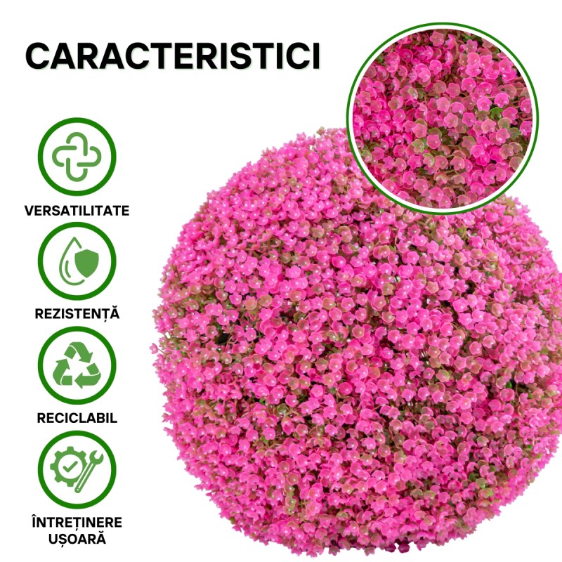 Sfera din plante artificiale, cu flori, Naimeed D5940, Roz Inchis, 200mm Sfera din plante artificiale, cu flori, Naimeed D5940, Roz Inchis, 200mm
