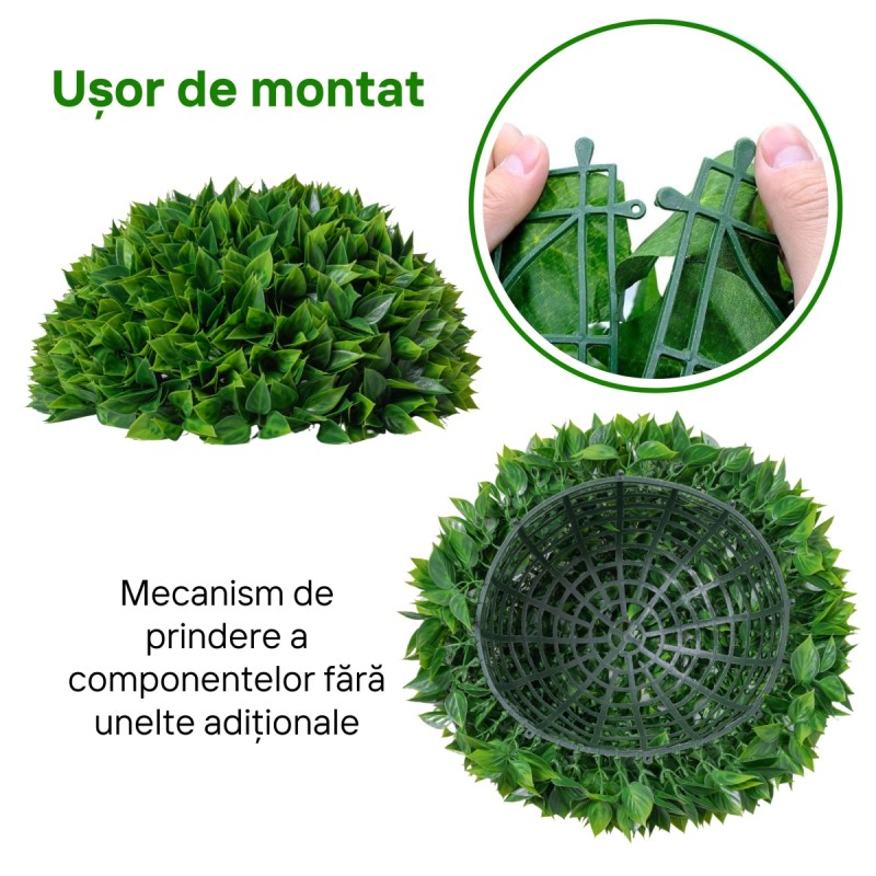 Sfera din plante artificiale, cu flori, Naimeed D5951, Verde intens, 280mm Sfera din plante artificiale, cu flori, Naimeed D5951, Verde intens, 280mm