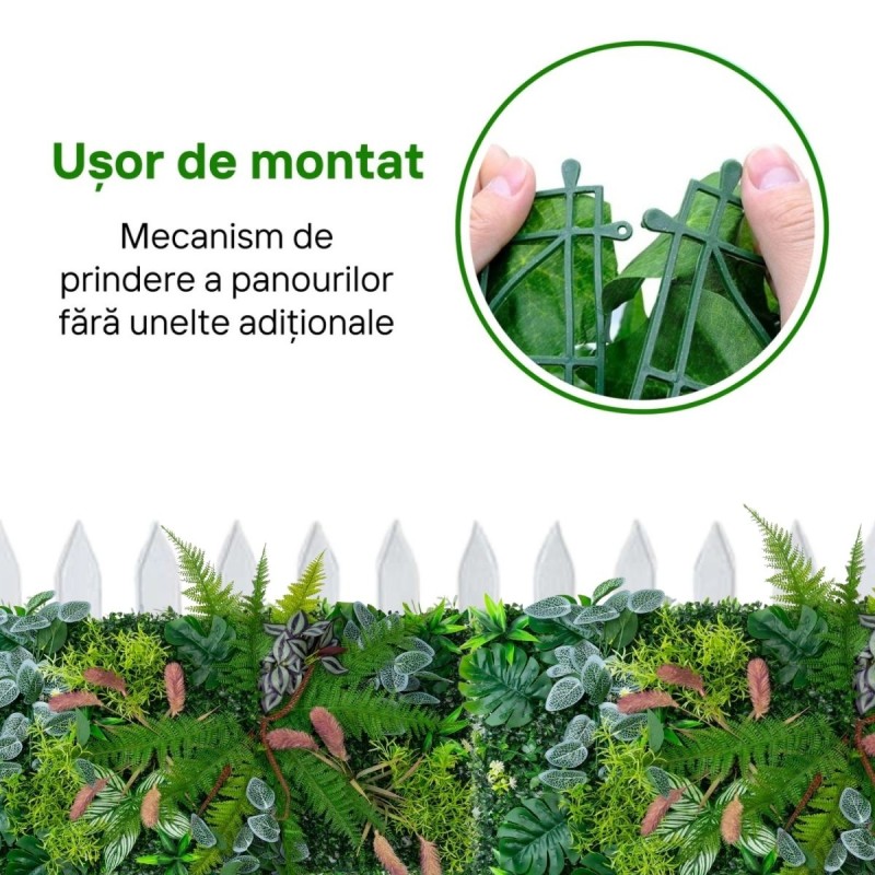 Panou din plante artificiale, cu frunze, Naimeed D7199, Verde, 100X50 cm Panou din plante artificiale, cu frunze, Naimeed D7199, Verde, 100X50 cm