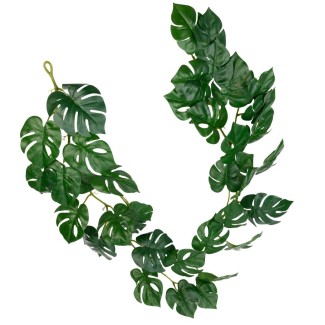 Ghirlanda artificiala cu 28 frunze, tip Monstera,  Naimeed D7023, 1.7m, Verde inchis