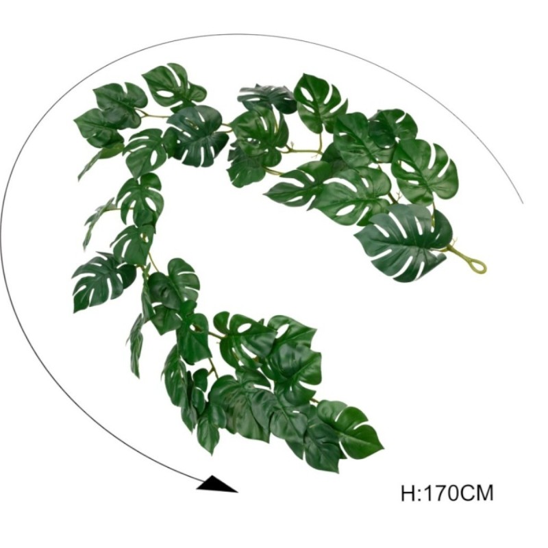 Ghirlanda artificiala cu 28 frunze, tip Monstera, Naimeed D7023, 1.7m, Verde inchis Ghirlanda artificiala cu 28 frunze, tip Monstera, Naimeed D7023, 1.7m, Verde inchis
