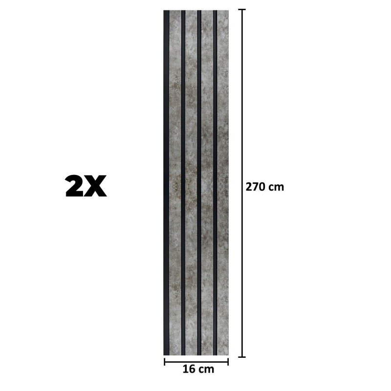 Set 2 panouri decorative, riflaj, polimer rigid, Naimeed D5472, 270x16x1cm, Gri