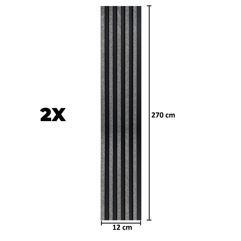 Set 2 panouri decorative, riflaj, polimer rigid, Naimeed D5494, 270x12x1cm, Negru/Gri Set 2 panouri decorative, riflaj, polimer rigid, Naimeed D5494, 270x12x1cm, Negru/Gri