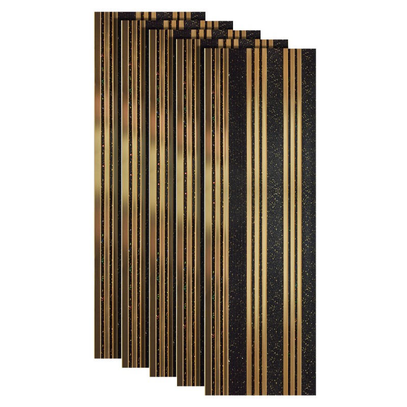 Set 5 panouri decorative, riflaj, polimer rigid, Naimeed D5504, 270x30x0.5cm, Negru/Auriu