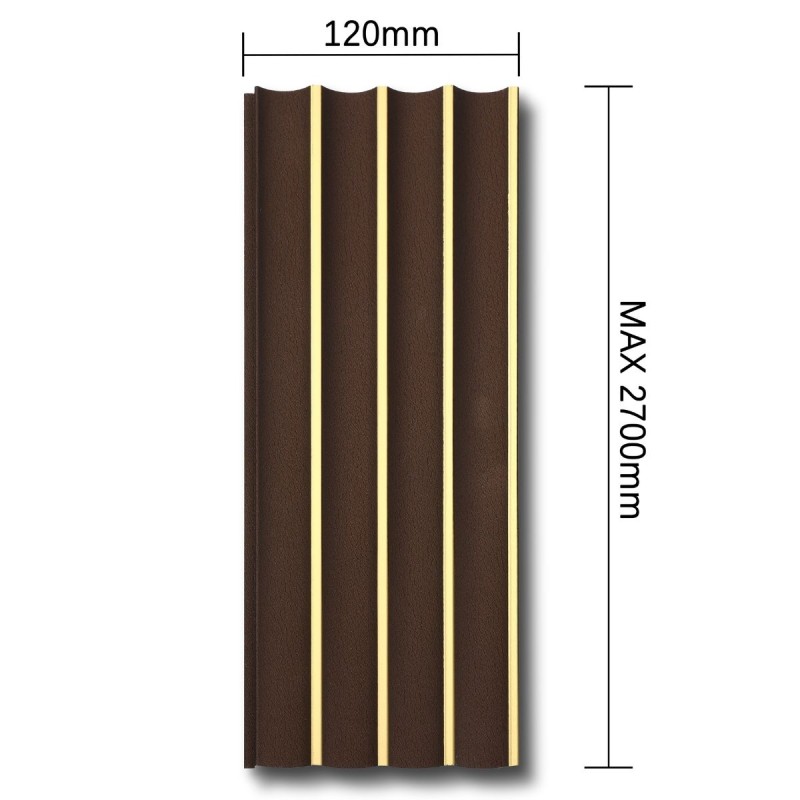 Panou decorativ, riflaj, polimer rigid, Naimeed D7628, Dimensiuni 270x12x1cm, Maro ciocolatiu