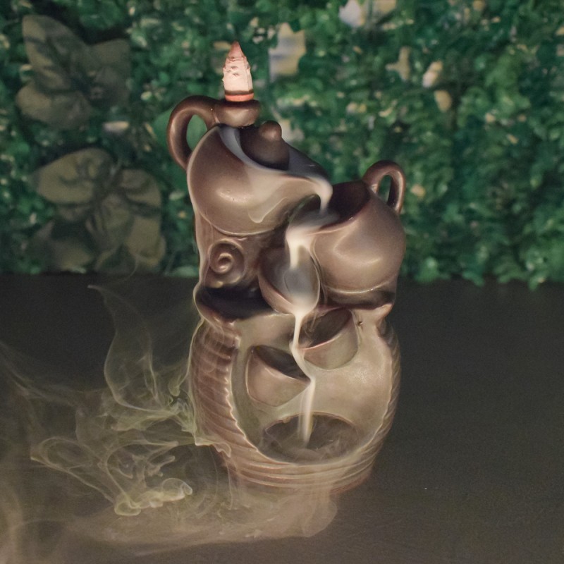 Suport conuri parfumate, Naimeed D5084, cascada de fum, aromaterapie, ceramica, Maro, 8x8x15cm
